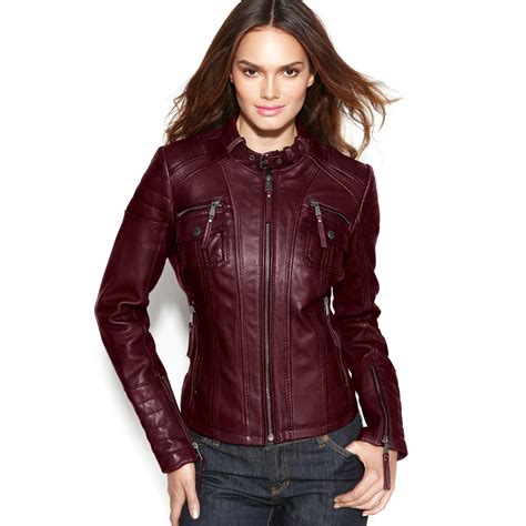 michael kors jacket women red leather|michael kors women's fitted jackets.